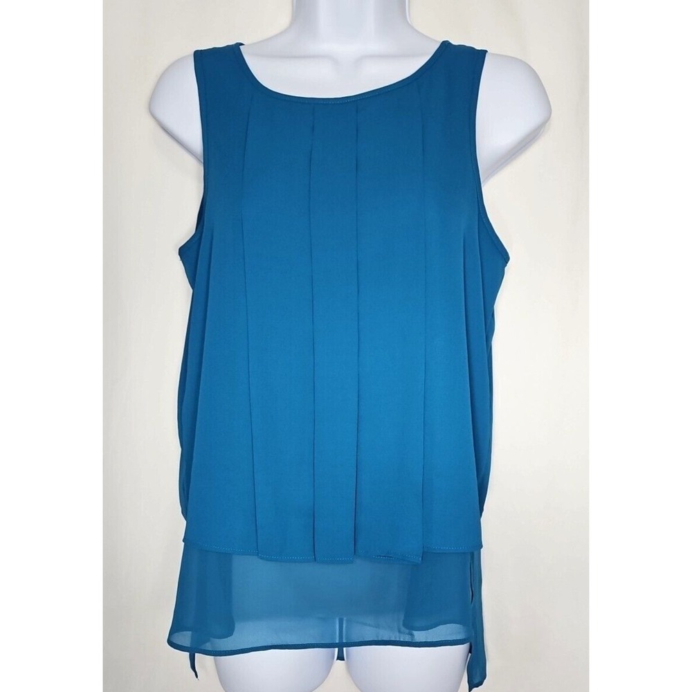 HD in Paris Womens Teal Pleated Layered Sleeveless Top Size 2 (XS)